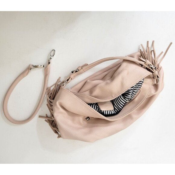 Expressions Pink Vegan Leather Boho Fringed Shoulder Bag - Picture 4 of 9